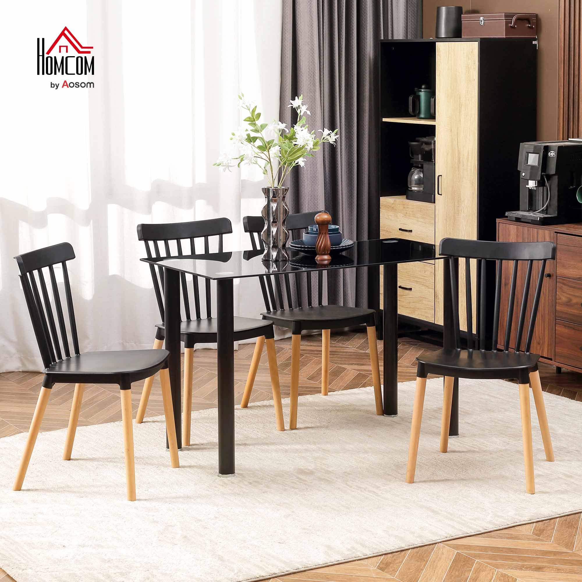 HOMCOM Juego de 4 Sillas de Comedor Estilo Nórdico Sillas de Cocina con Respaldo Alto Asiento de Polipropileno y Patas de Madera de Haya Carga 120 kg 48x52,5x83 cm Negro