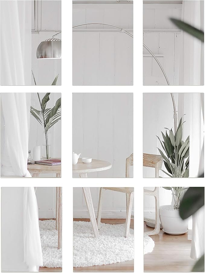 Set 9 Specchi Autoadesivi Per Parete - Decorazione Mosaico Fai Da Te, Vetro 21x30 Cm