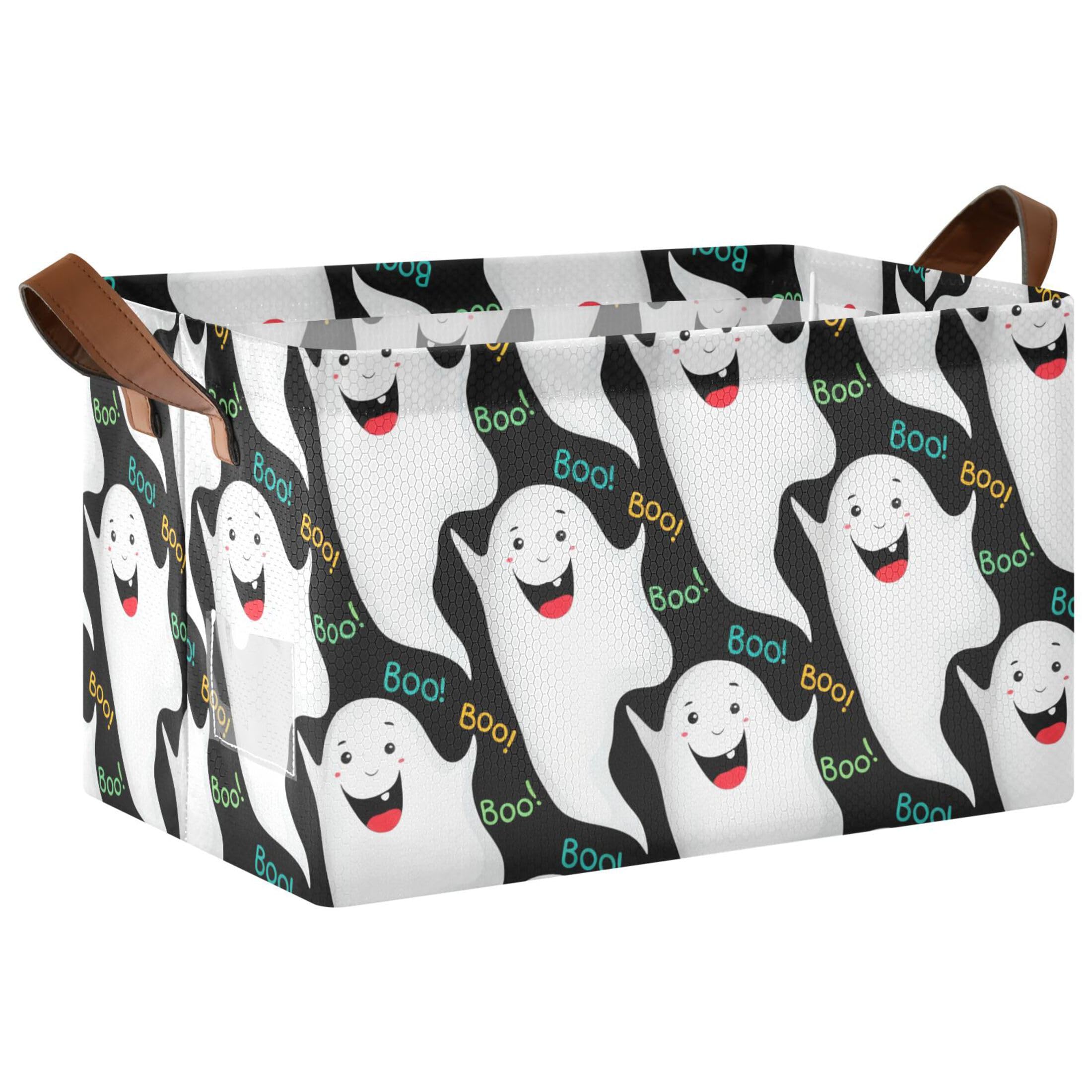 Kutsu Ghosts Foldable Storage Basket Collapsible Bin With Handles For Shelves