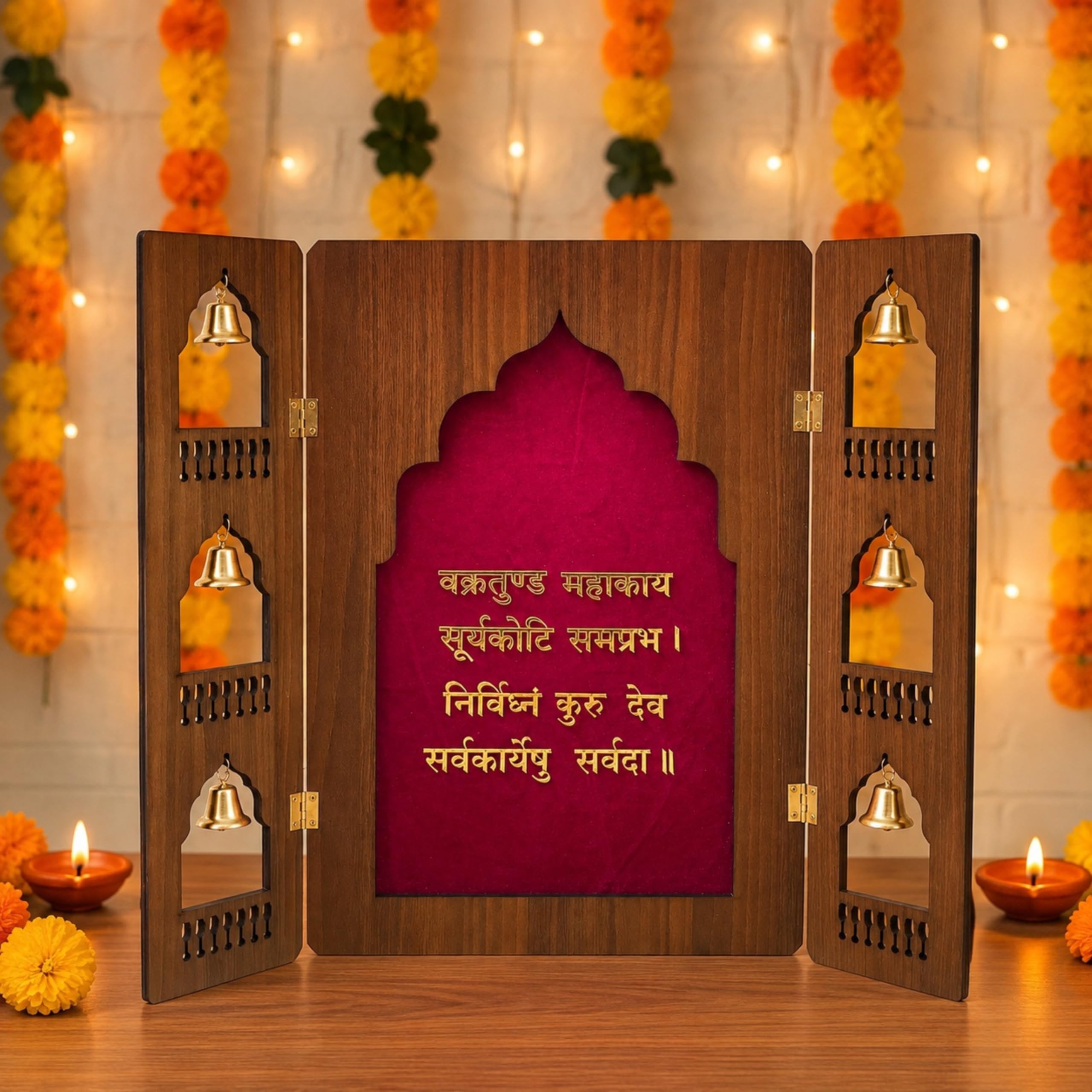 ganpati Idol Decoration Home Makhar with Bells & Mantra 16 inch | Makhar for Ganpati Decoration, ideal for a beautiful Ganpati Decoration Setup for Home with traditional festive décor.-image-18