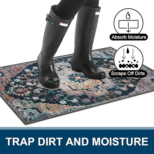 Miniatura 4 de Collive Tapete retro para puerta de interior, antideslizante, lavable, tamaño grande, absorbe rápidamente, tapete de bienvenida de pelo bajo,