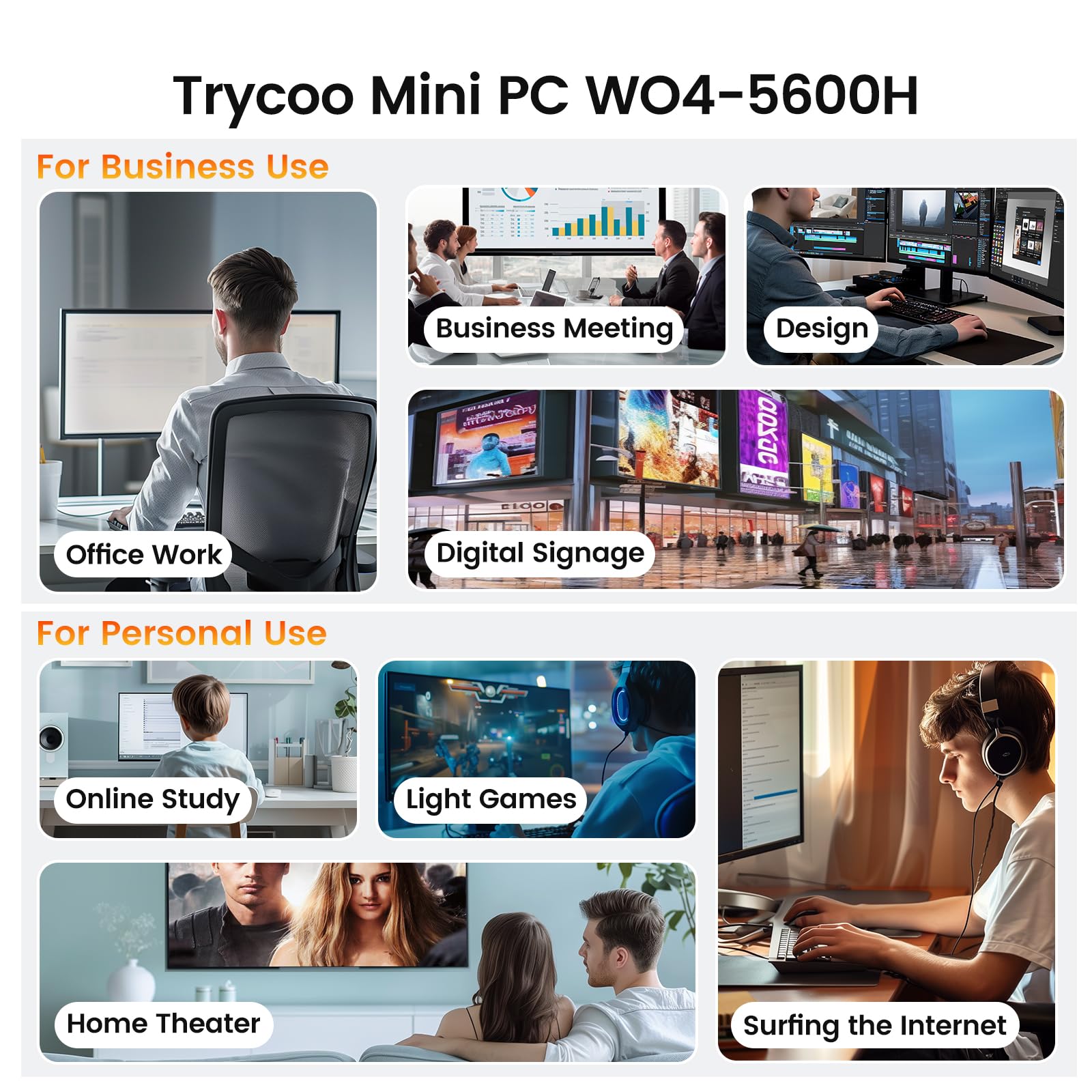 Trycoo Mini PC AMD Ryzen 5 5600H (6C/12T, hasta 4,2 GHz), 16 GB DDR4 RAM, 512 GB SSD, WiFi 6/BT5.2/Type-C/DP 1.4/HDMI Triple Display/Dual Band WLAN, Micro PC para juegos y oficina