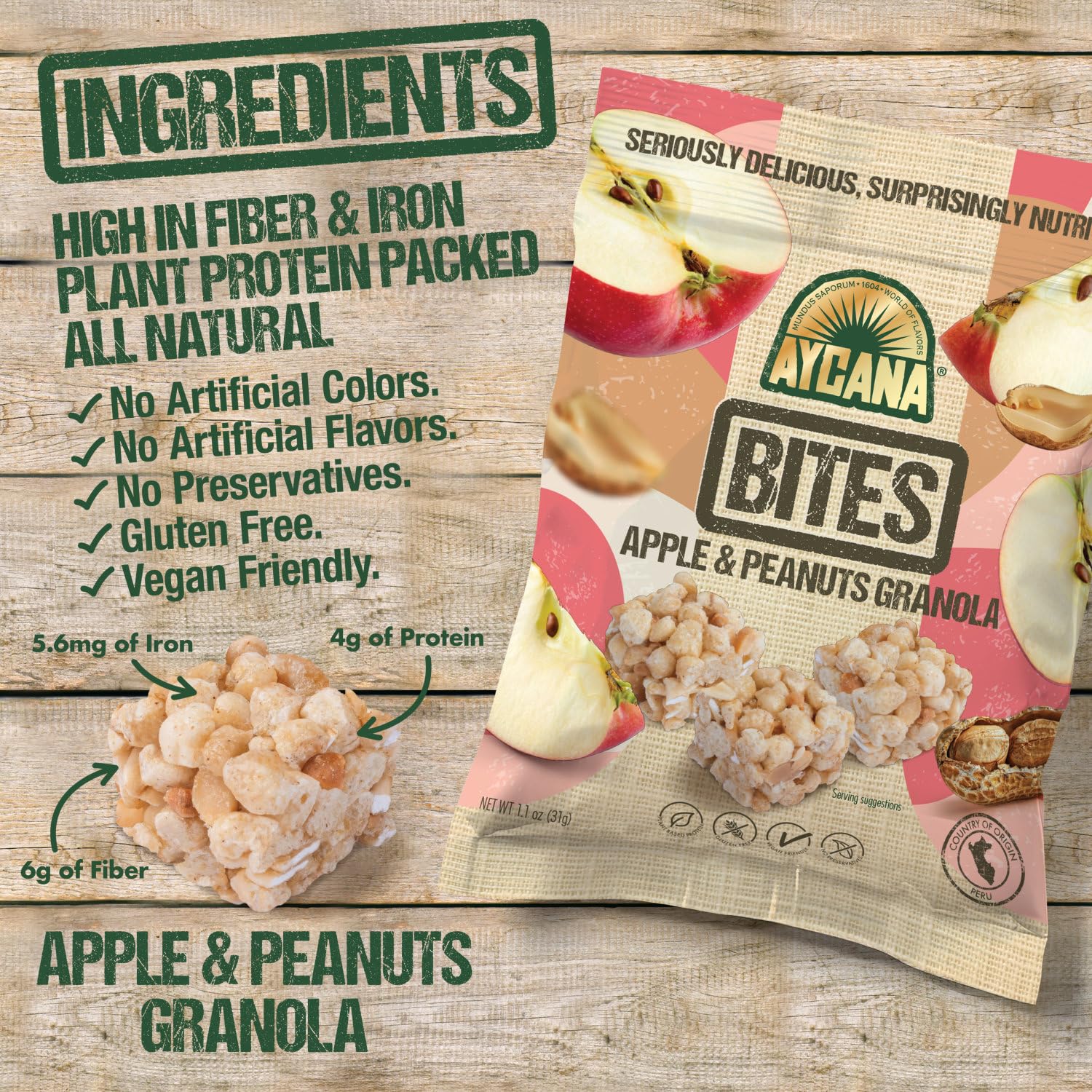 Aycana Snack & Go Selection Box – Granola Bites – Apple & Peanuts, Cinnamon & Raisins – Gluten-Free, Vegan, Plant-Based, High Fiber – Variety Pack (12 Count)