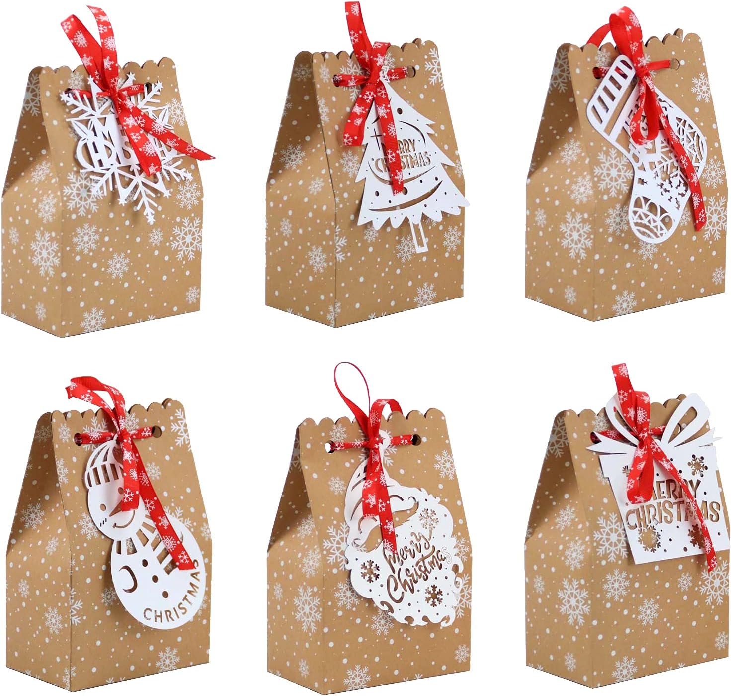 24 Boîtes Cadeaux En Papier Kraft - 8 Motifs De Noël, Dimensions 12x7,2x2,5 Cm, Pour Bonbons, Calendrier De L'Avent