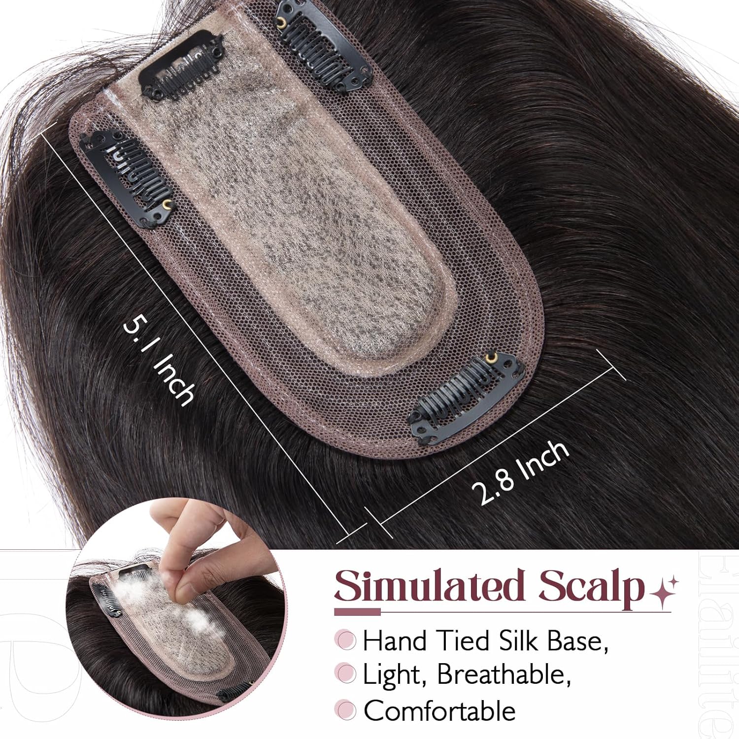 Elailite Hair Toppers for Women Real Human Hair Topper Thinning Thin 5.1"x2.8" Silk Base Clip in Remy Hairpieces 18 Inch Natural Black