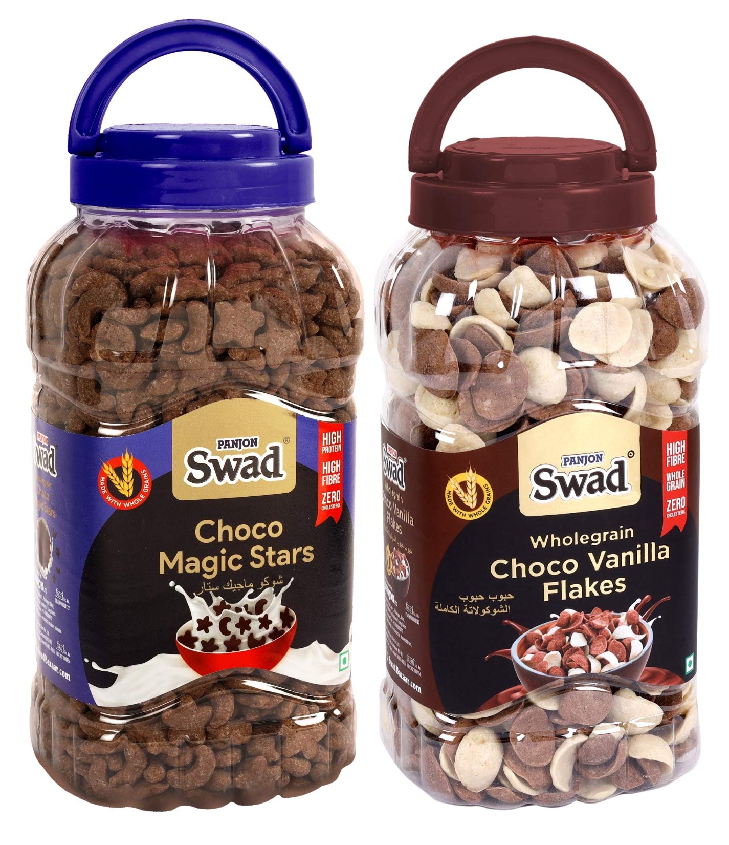 Swad Choco Magic Stars & Choco Vanilla Flakes (Multigrain Stars and Moons Chocolate Cereal) 2 Jars, 675 g