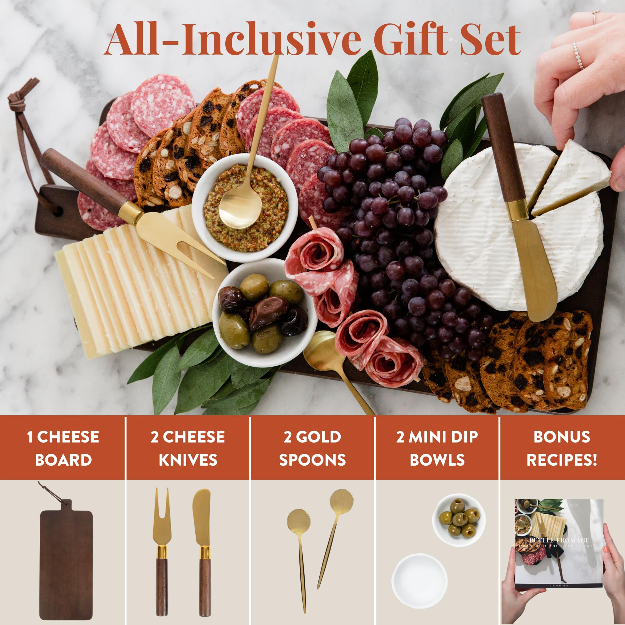 Juego de 7 Tablas de Queso marrón con Accesorios de Embutidos, único para Mujeres, Regalo de inauguración de la casa