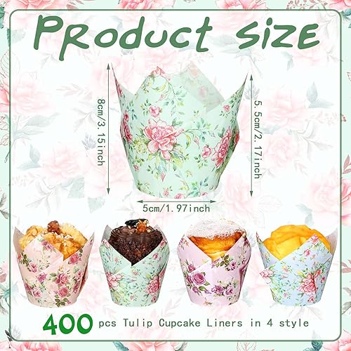 Miniatura 3 de 400 tazas florales para hornear, forros de papel para magdalenas, revestimientos para magdalenas, acuarela, flores, para fiestas de té, bodas,