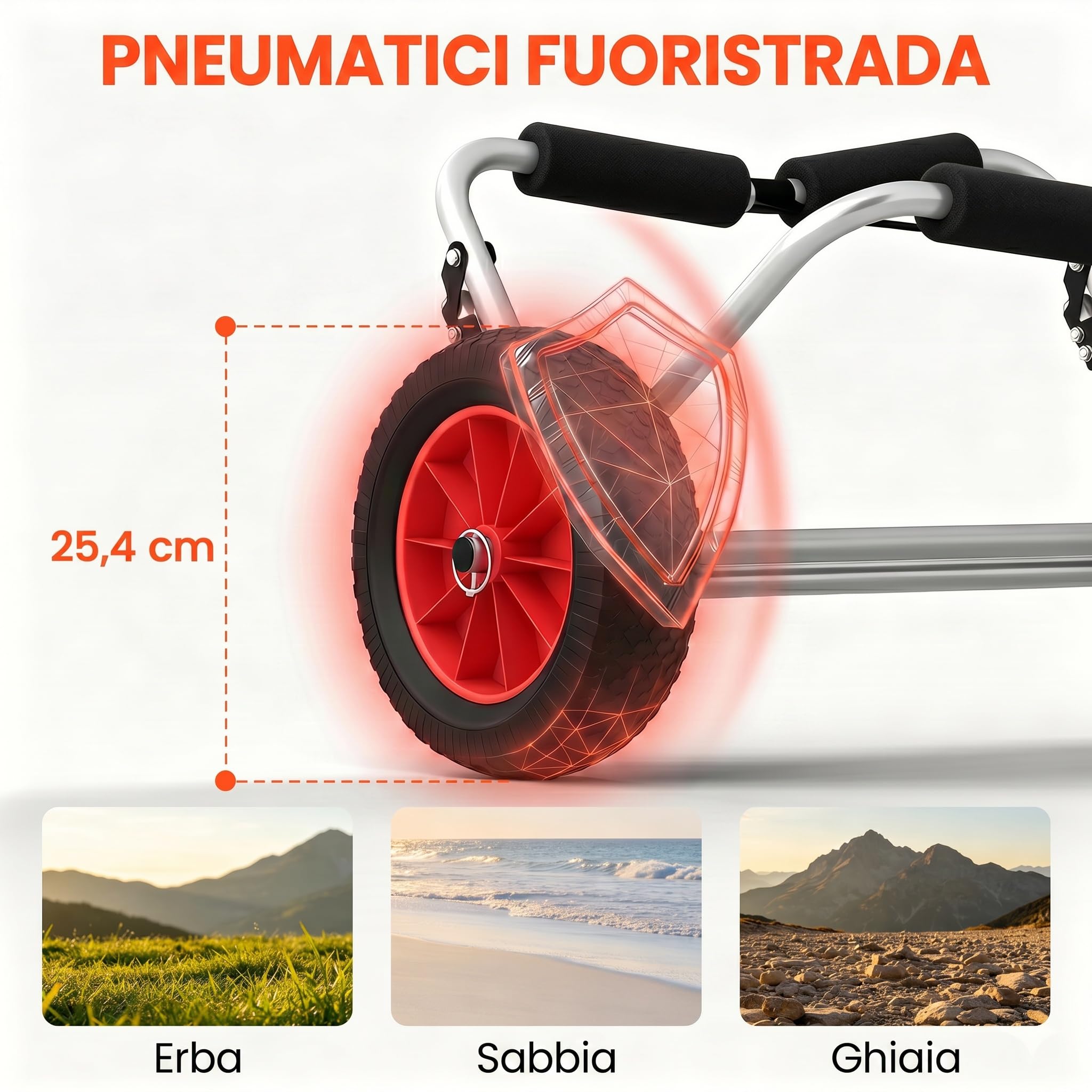 HOMCOM Carrellino da Spiaggia Pieghevole per Kayak e Canoa con Paraurti e Doppio Cavalletto, Carrello Spiaggia in Alluminio e NBR, 70x40x42 cm, Multicolore