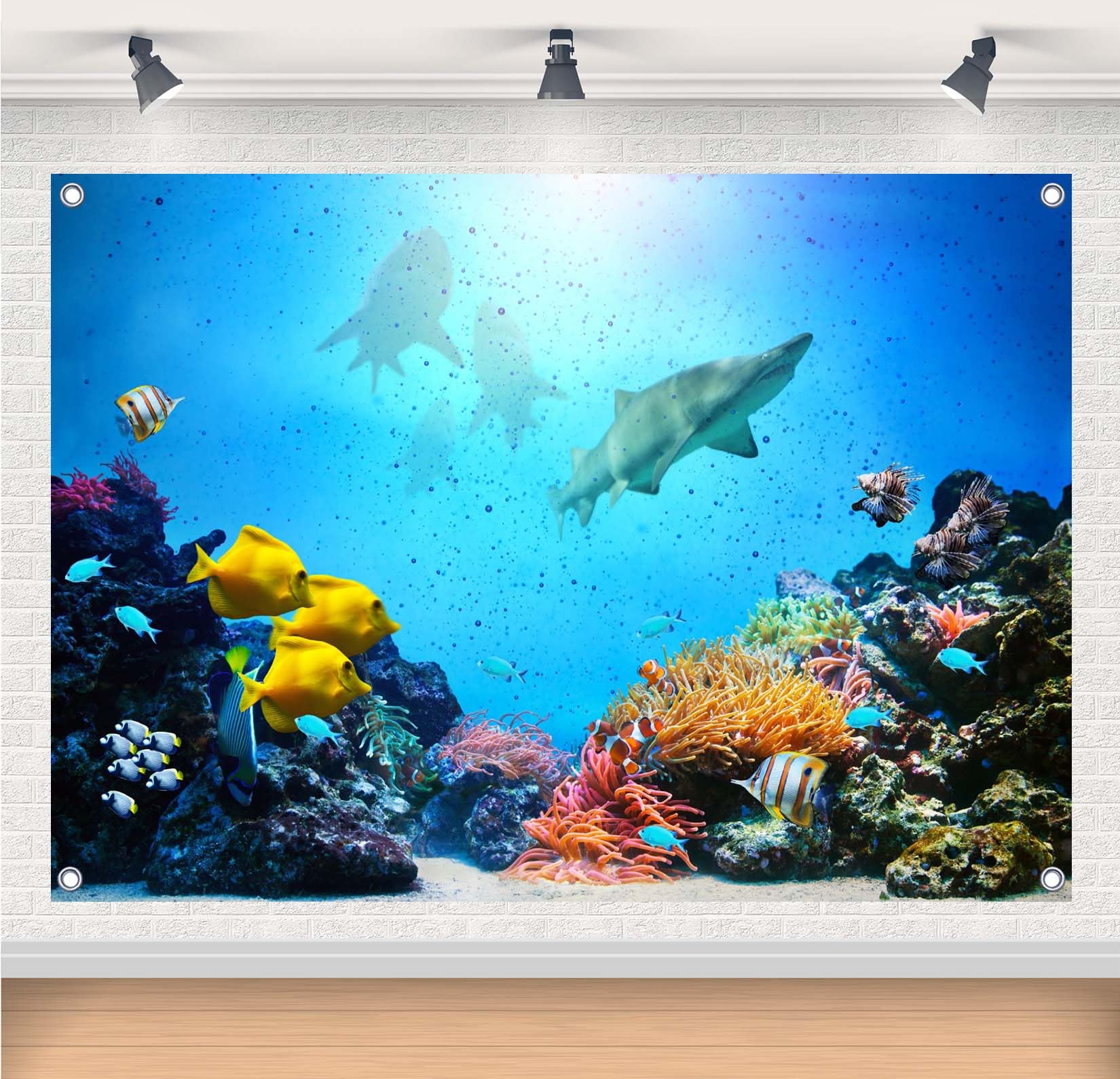 BELECO 7x5ft Fabric Shark Under The Sea Backdrop Ocean Shark Underwater Blue Sea Waves Great White Shark Aquarium Background Shark Theme Party - View #8