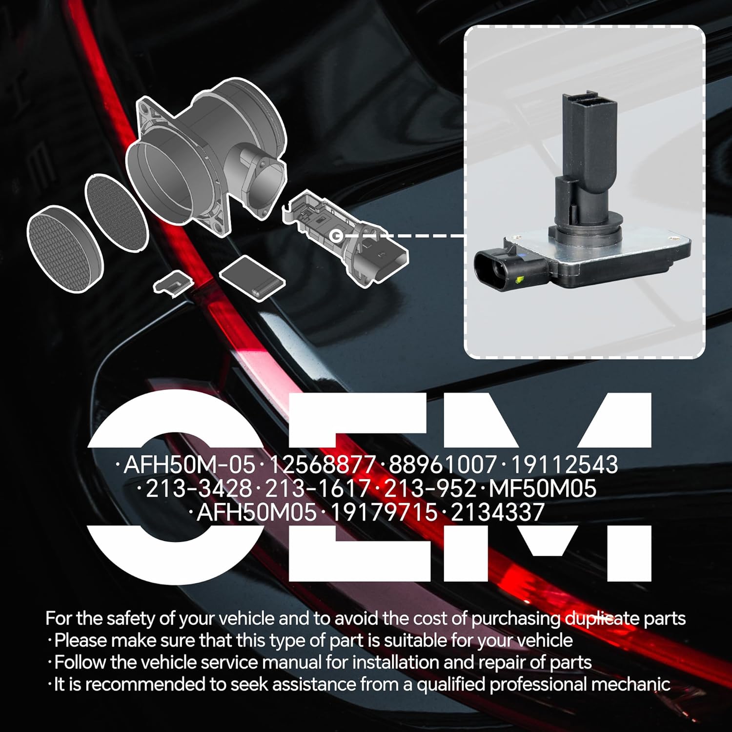 Mass Air Flow Sensor AFH50M-05 MAF Compatible with Buick Lesabre/Park Avenue/Regal, Chevrolet Camaro/Impala/Lumina, Oldsmobile 88, Pontiac Bonneville Replaces 12568877 2134337