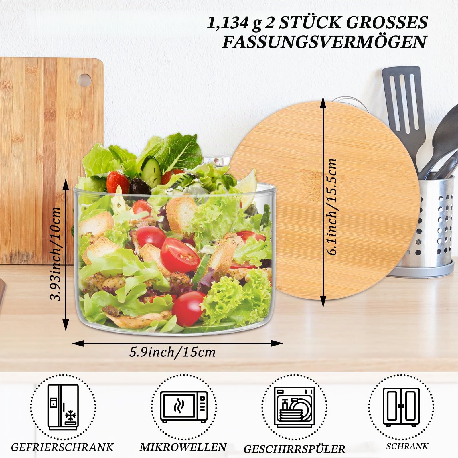 2 x Glasschüssel mit Deckel, 1600 ml Trifle-Schale für Kuchen, Salate & Desserts,Stilvolle Präsentation für Partys,Hochzeiten und besondere Anlässe