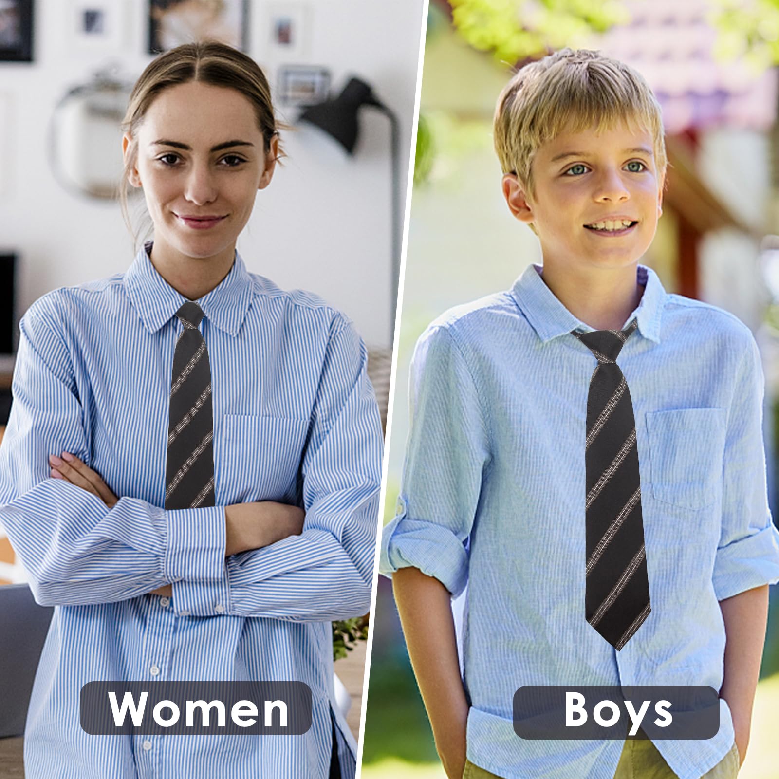Corbatas preatadas para mujer, lazos ajustables para niñas/niños, corbata delgada de 2.56 pulgadas para escuela, boda, negocios, Rayas marrones y negras 6