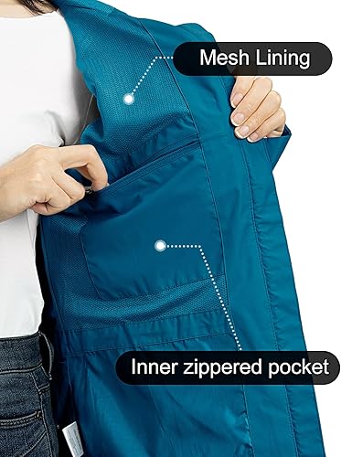 Miniatura 6 de Outdoor Ventures Chaqueta de lluvia plegable para mujer, ligera, impermeable, con capucha, chaqueta de ciclismo