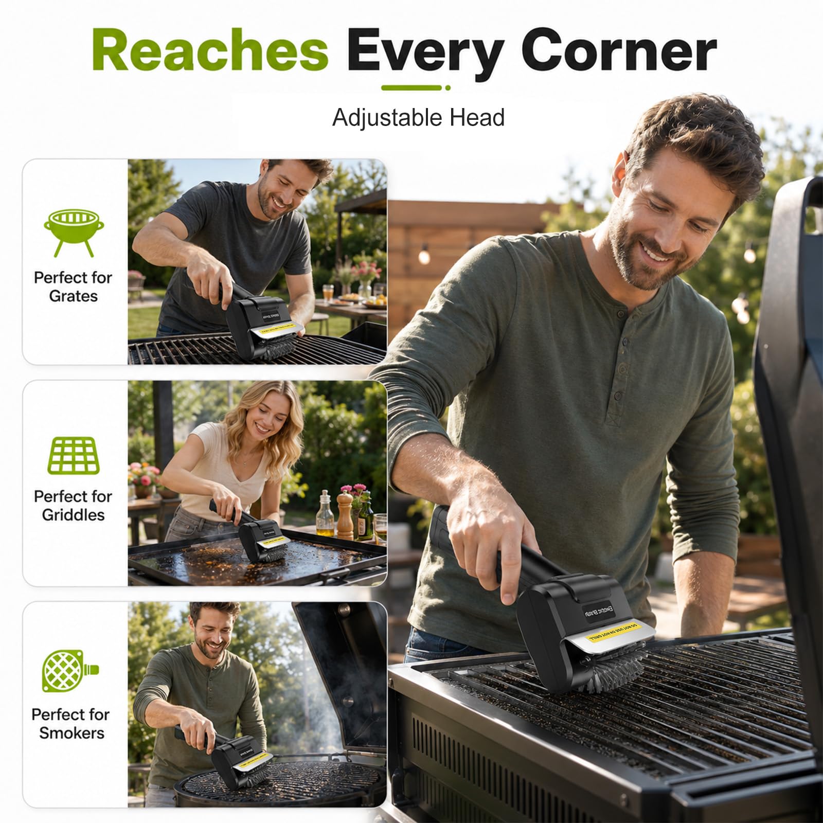 Cepillo eléctrico para barbacoa exterior, cepillo eléctrico inalámbrico, 1100 rpm, incluye cepillo de repuesto, limpiador USB recargable para todas las barbacoas, color negro