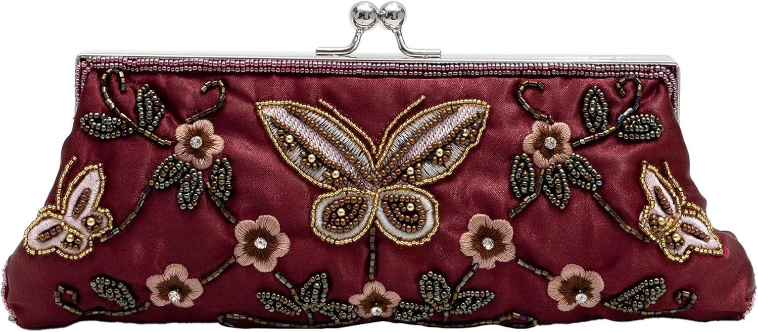 Vintage Butterfly Floral Beaded Evening Bag Elegan Handbag for Women for Brides, Proms, Parties, and Formal