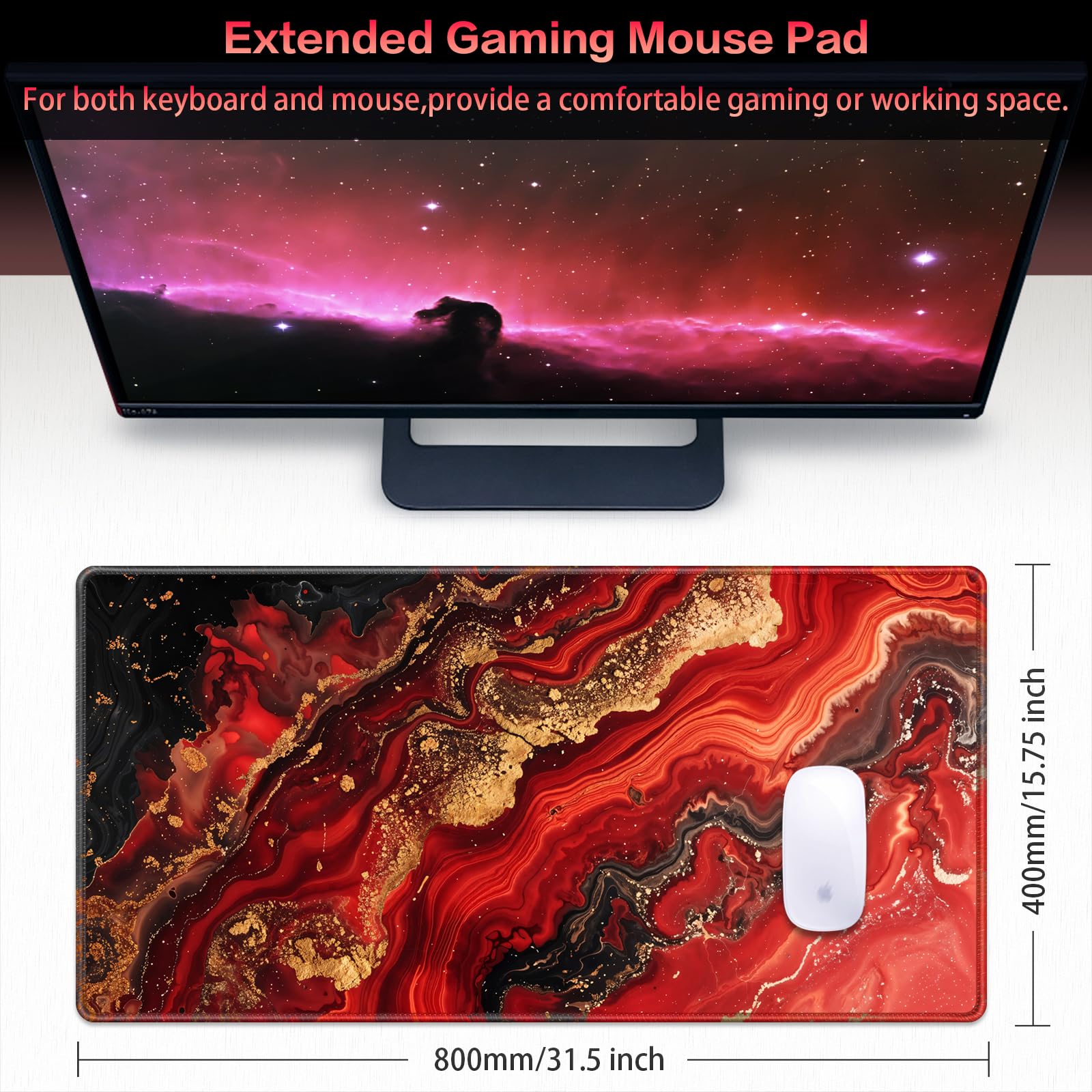 Canjoy Tappetino per mouse da gioco, 80 x 40 cm, grande tappetino per mouse esteso per tastiera e mouse, tappetino per mouse con base antiscivolo e in gomma