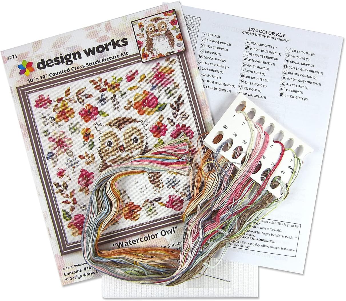 DesignWorks Ink Watercolor Owl Counted Cross Stitch Kit