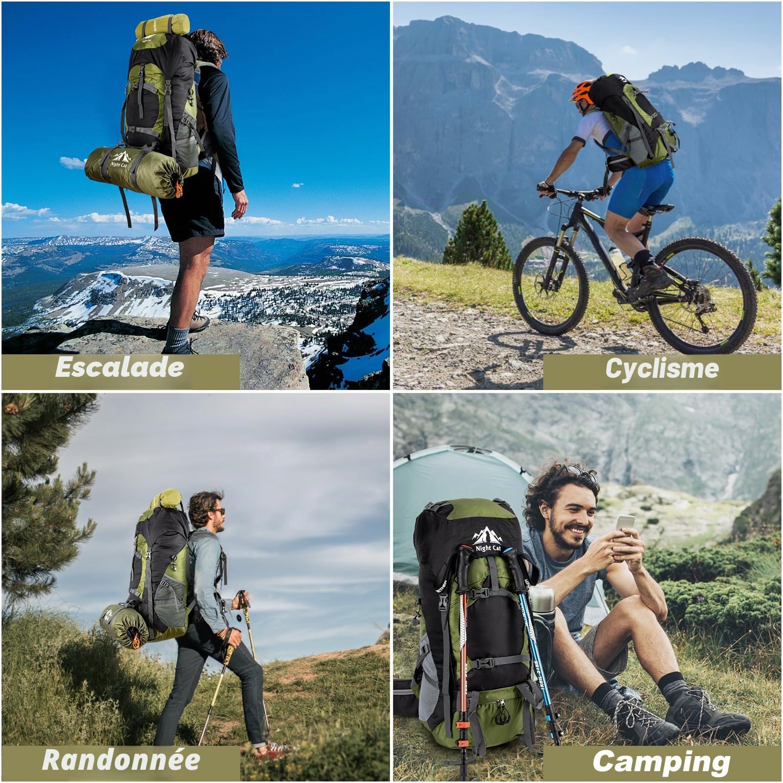 Night Cat 90L Sac à Dos de Randonnée Trekking avec Housse de Pluie pour Homme Femme Camping Pédestre Voyage et Alpinisme