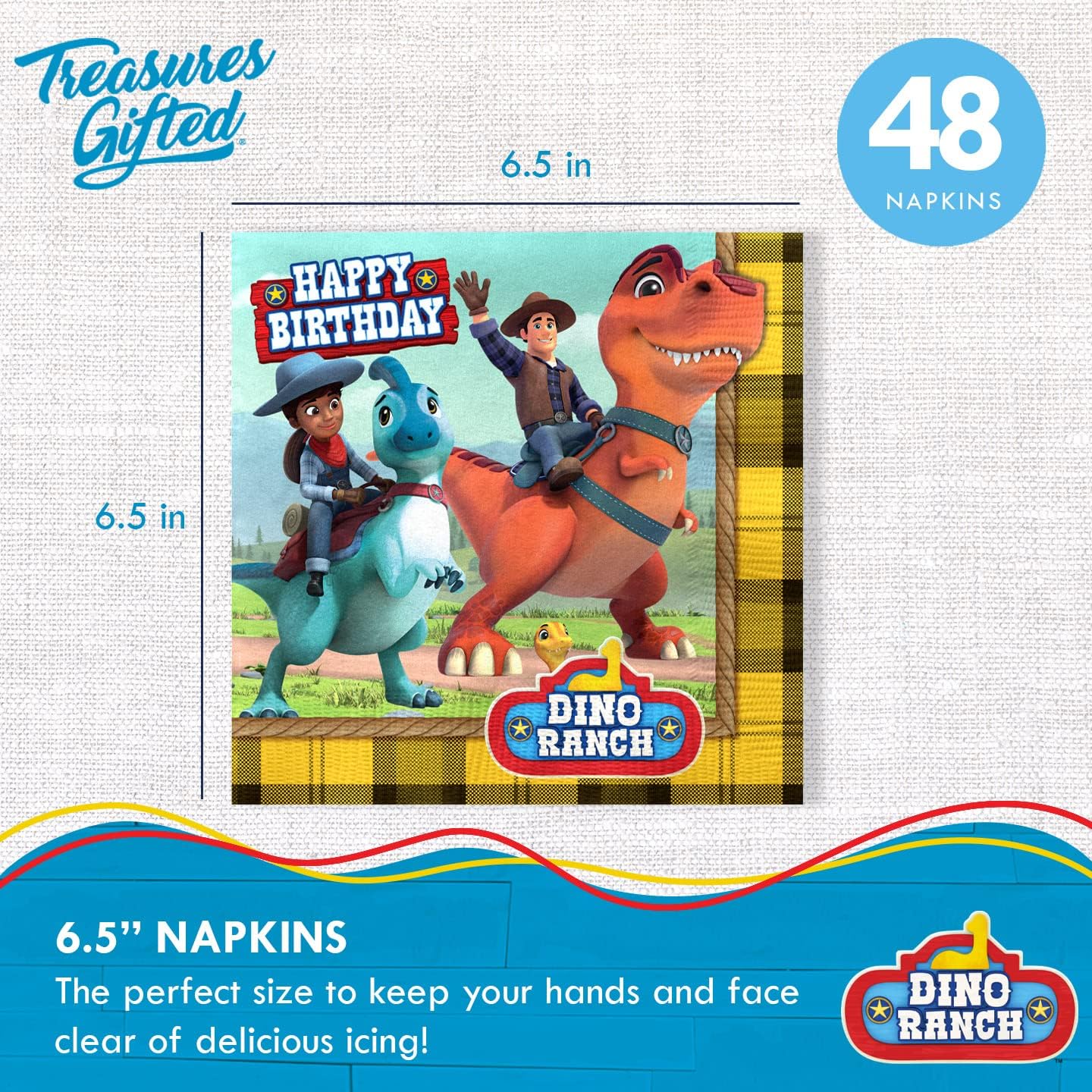 Treasures Gifted Dino Ranch Birthday Party Supplies - Serves 24 Guests - Dinnerware Starter Set - Dino Ranch Party Supplies Including Dinosaur Birthday Party Plates & Napkins : Home & Kitchen