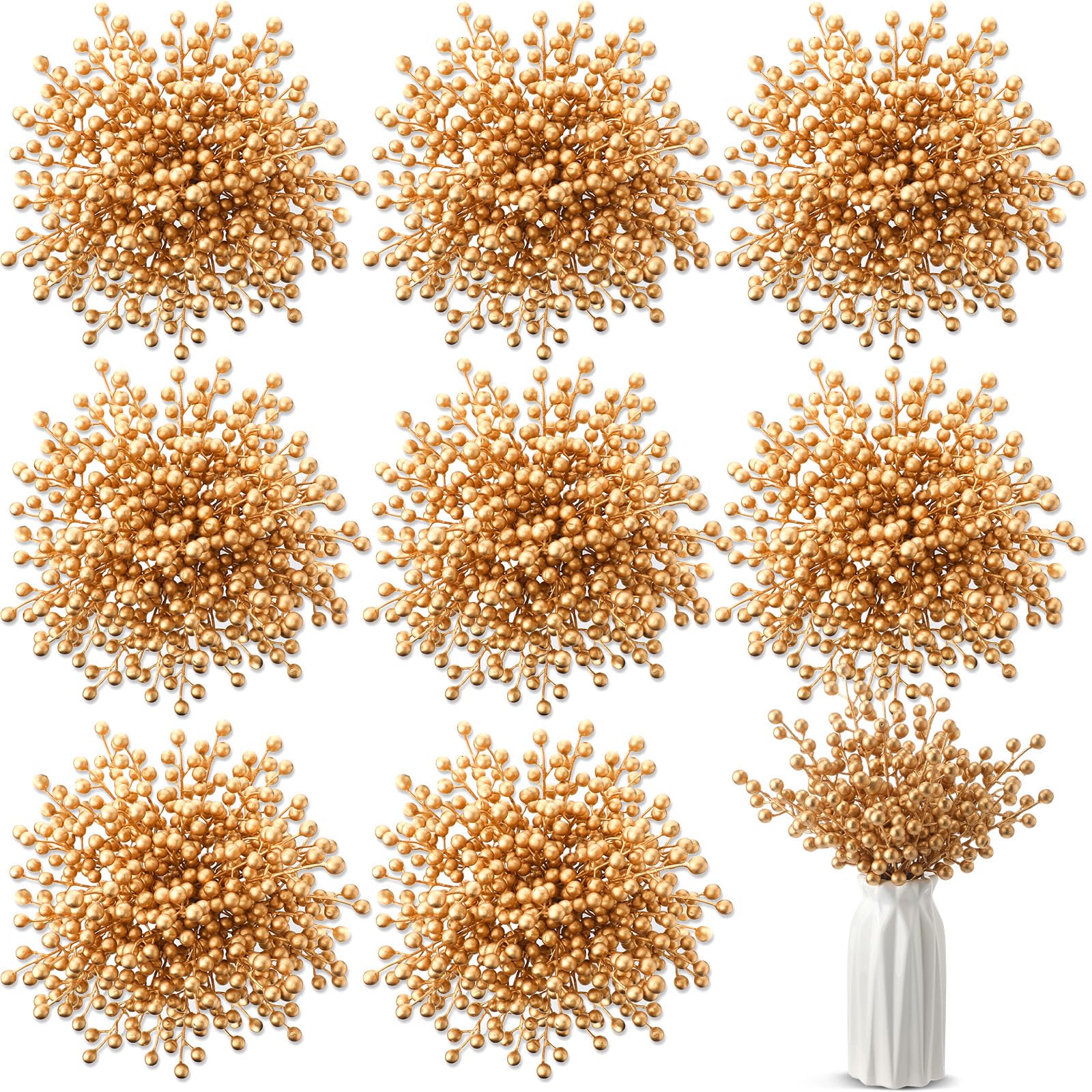 Tallos de bayas navideñas de oro para crear centros de mesa y adornar el árbol de Navidad