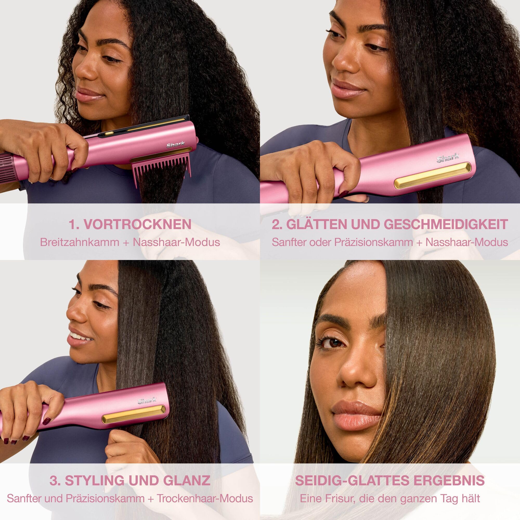 Shark SilkiPro Straight Glätteisen + Haartrockner, Rosa [HT401EUPK] | mit hitzebeständiger Aufbewahrungsbox – Rosa [HT401EUPK]