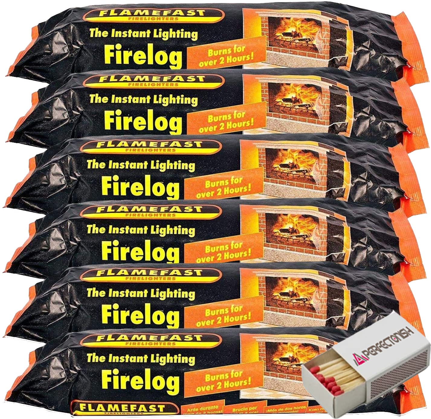 Perfectonish Eco Friendly Instant Lighting Smokeless Flamefast Fire Logs For Open Fire Stove, Garden Chimineas - Fire Log for Indoor & Outdoor Use with Saftely Match Box (60 Logs)