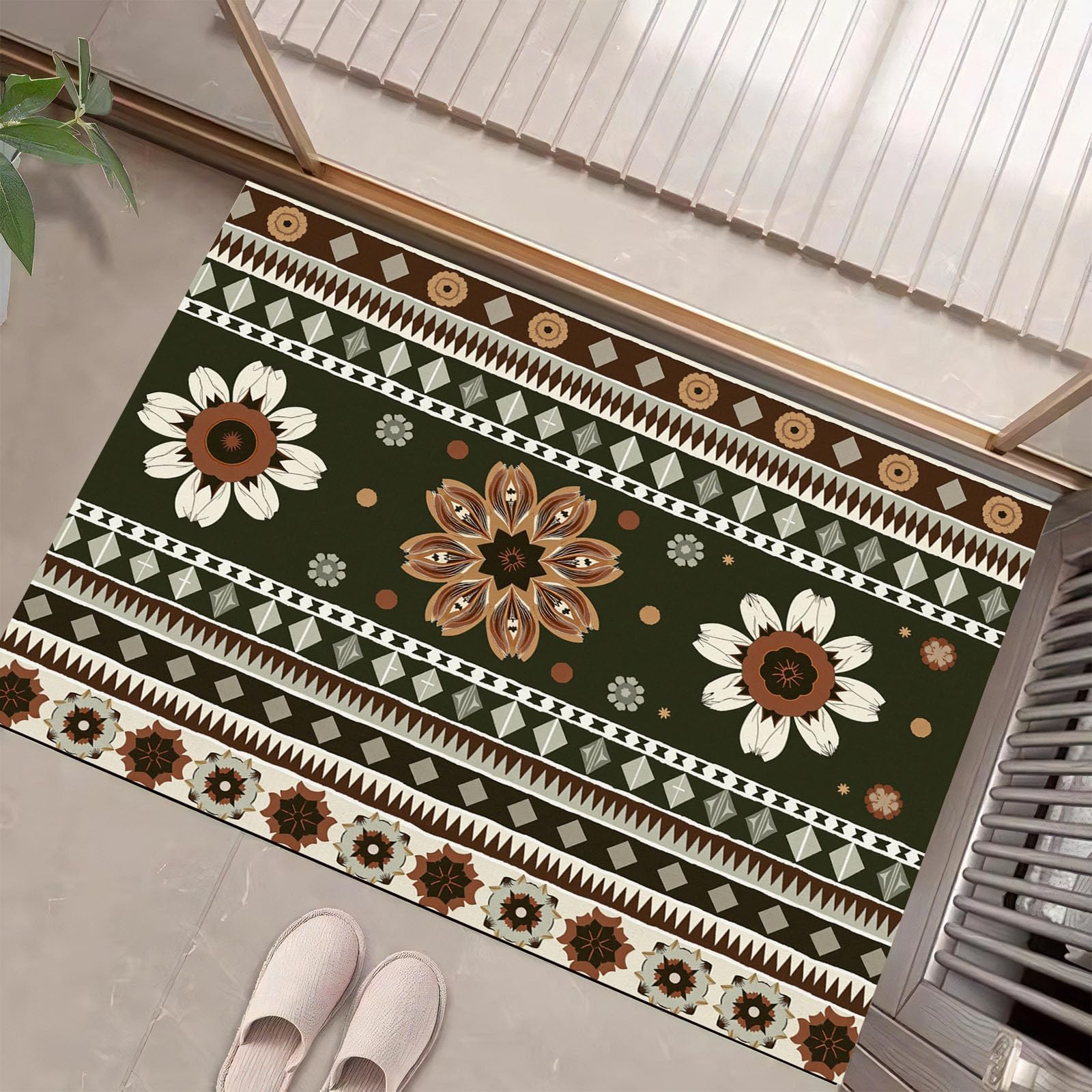 Tapis de sol antidérapant bohème lavable pour entrée et salle de bain