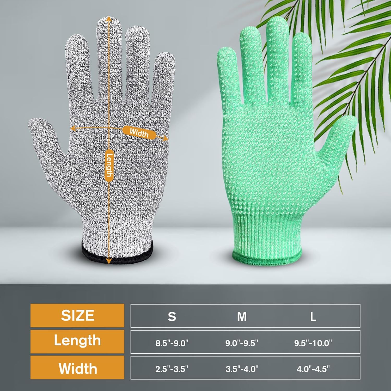 Evridwear Cutting Gloves Level 5 Cut Resistant, Food Safe Gloves with Non-Slip Grip for Kitchen, Meat Cutting & Mandoline Use, 2 Pairs (S, Green + Gray) - Image 6