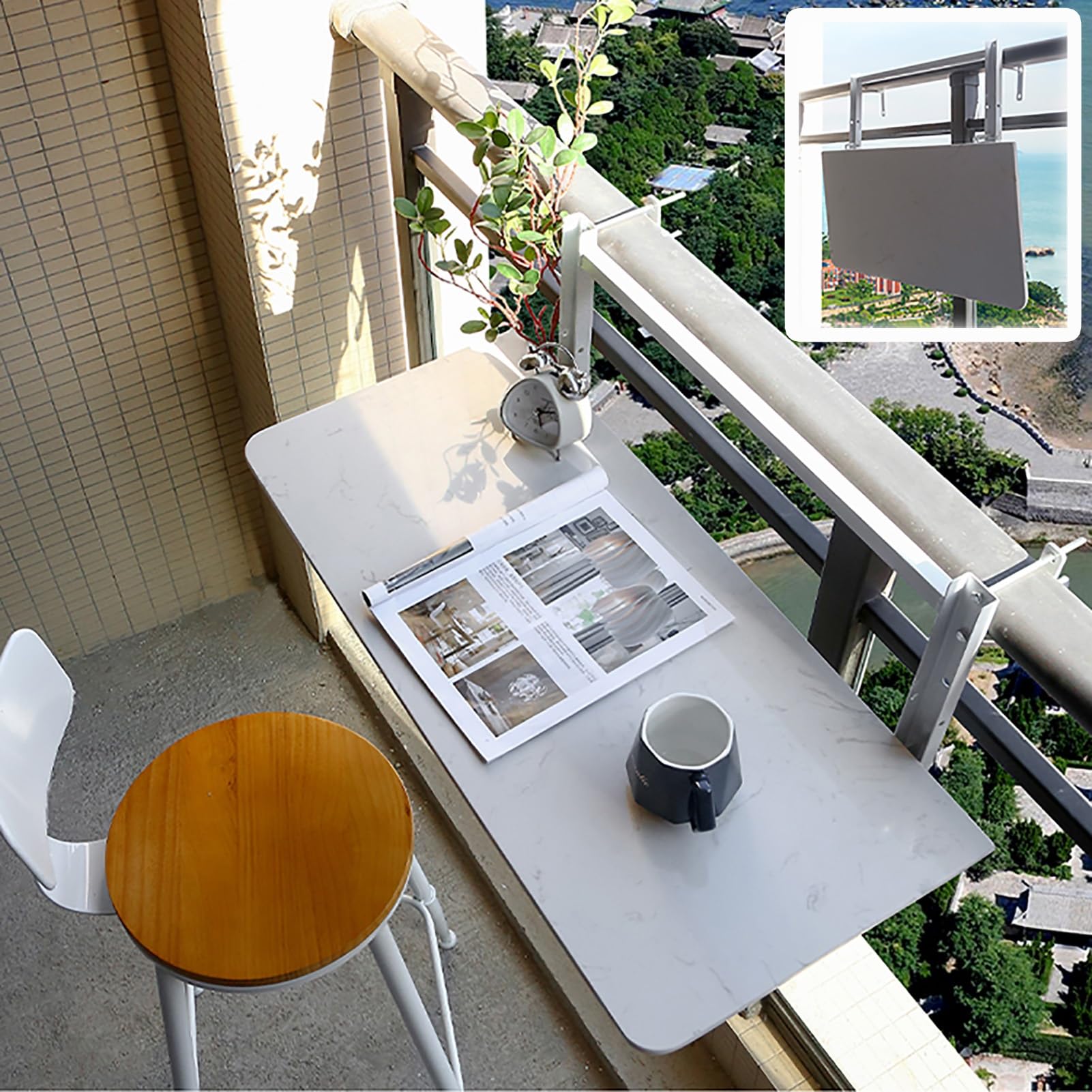 Table de balcon pour balustrade ajustable de 120 cm contre le manque de place