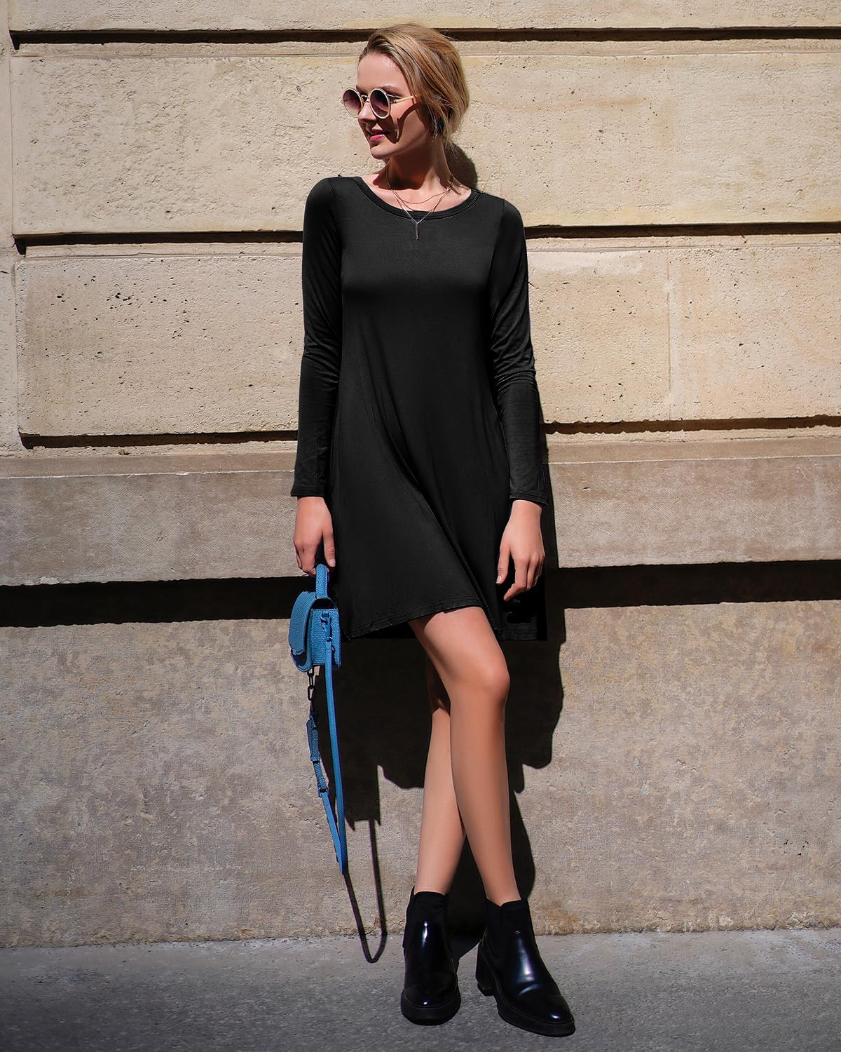 HiMONE Long Sleeve Dresses for Women Black Dress Casual Short T-Shirt Dresses - Image 3