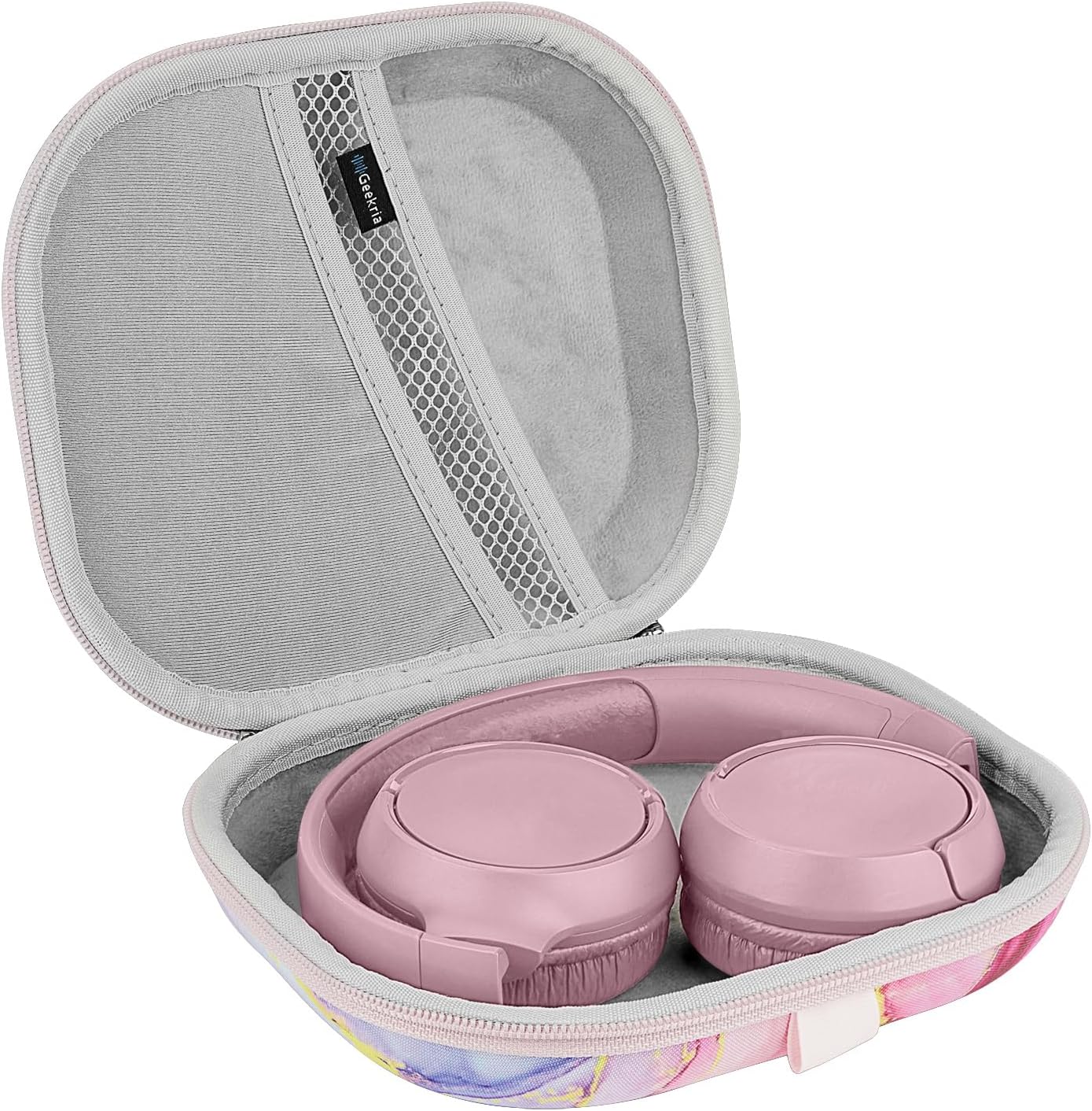 Geekria NOVA On-Ear Headphones Case Compatible with JBL Tune 530BT, 510BT, 570BT, 520BT, 680NC, 670NC, 560BT, Replacement Hard Shell Travel Carrying Bag with Cable Storage (Pink Marble) - Image 2