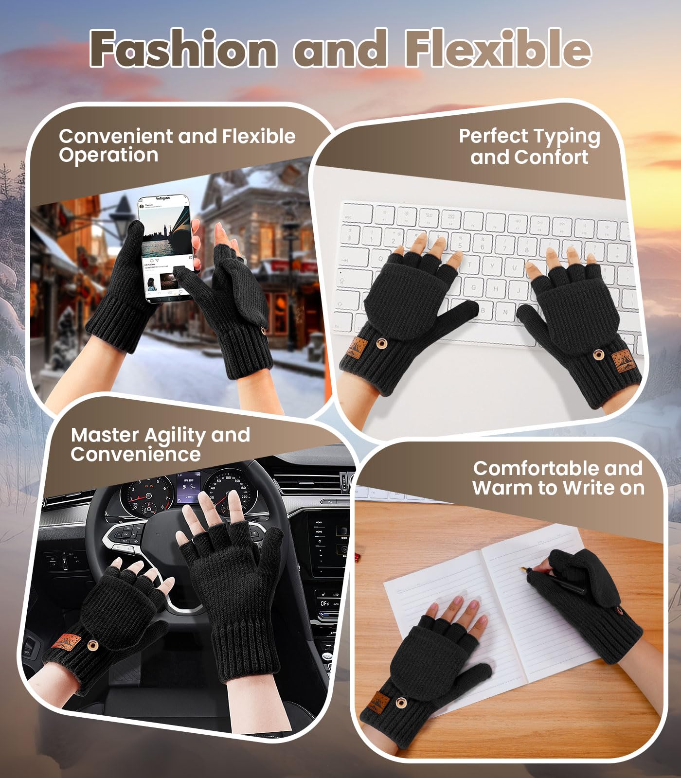 CHENMEI Guanti Invernali in Lana per Donna Uomo - Guanti Invernali Mezze Dita,Guanti a Dita Convertibili,Guanti Senza Dita con Pile di Alpaca,per Attività Invernali per Uomo e Donna