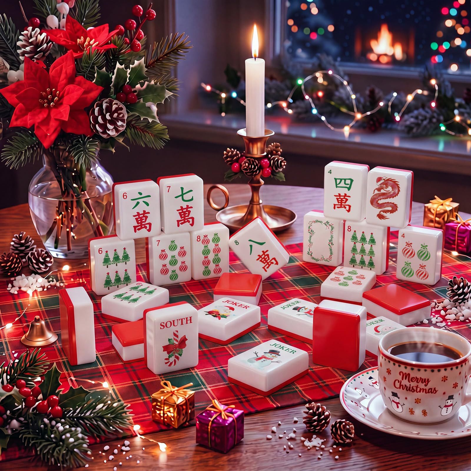 Soulchen American Mahjong - Set di 166 mattonelle, tema acquerello | Scatola portaoggetti in acrilico e dadi, 3 cm, piastrelle incise 3D per adulti e amici, gioco in famiglia notte mahjong