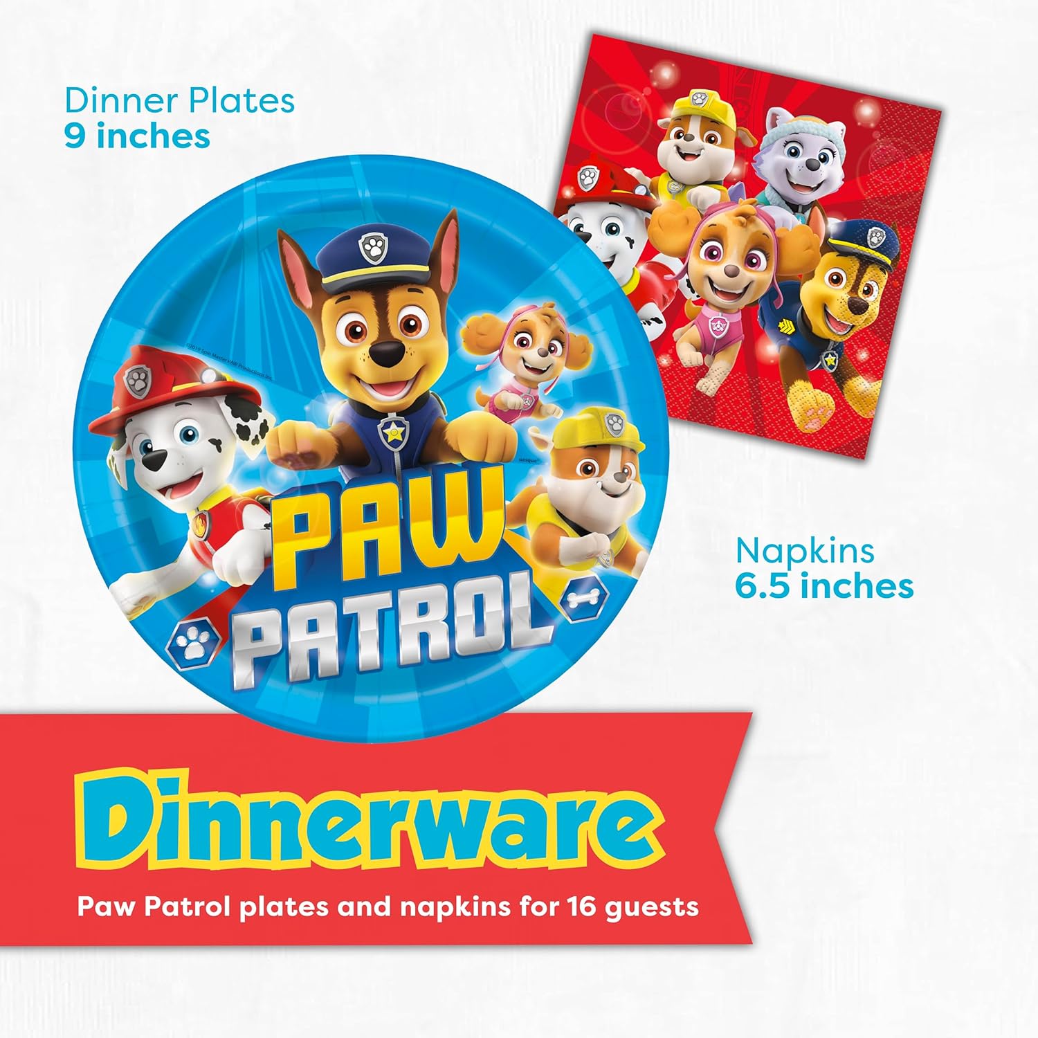 Paw Patrol Birthday Decorations for Party | Serves 16 | Banner, Tablecloth, Plates and Napkins, Tattoo, Mask Party Favors, Sticker | Officially Licensed
