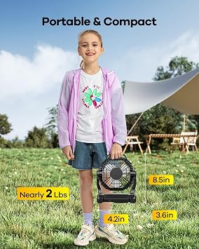 Rechargeable Camping Fan with LED Lantern,Portable Battery Powered Outdoor Fan for Bedroom,Camping,Travel,Hiking,Beach,Office,Trave Accessories(Black)