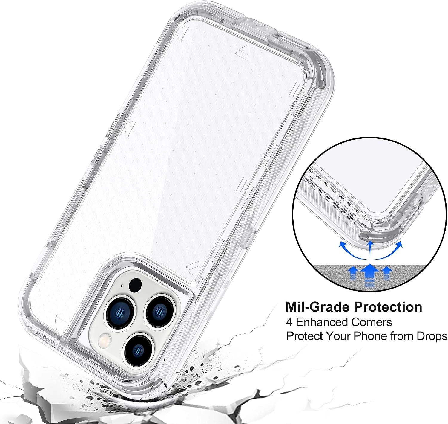 Coolden for iPhone 13 Pro Max Hybrid Clear Phone Case, Heavy Duty Protective Dual Layer Shockproof Case with Hard PC Bumper Soft TPU Back for iPhone 13 Pro Max 6.7 inch Transparent