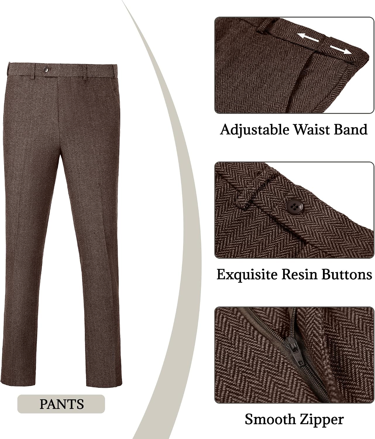 Men's Suits Herringbone Tweed Suits for Men Retro 3 Piece Peak Lapel Blazer Wedding Prom Suit Jacket Vest Pants Set