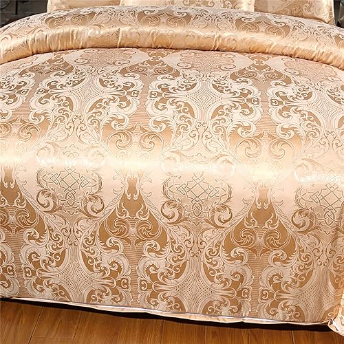 Miniatura 2 de Juego de funda de edredón de satén jacquard de 3 piezas, reversible, de lujo, microfibra de doble cepillado, ultra suave, tamaño matrimonial,