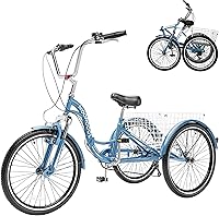 Vista 196 de H&ZT Triciclo para adultos, bicicleta de 3 ruedas, triciclo crucero, con engranaje de 7 velocidades, mango de freno de estacionamiento, escalón