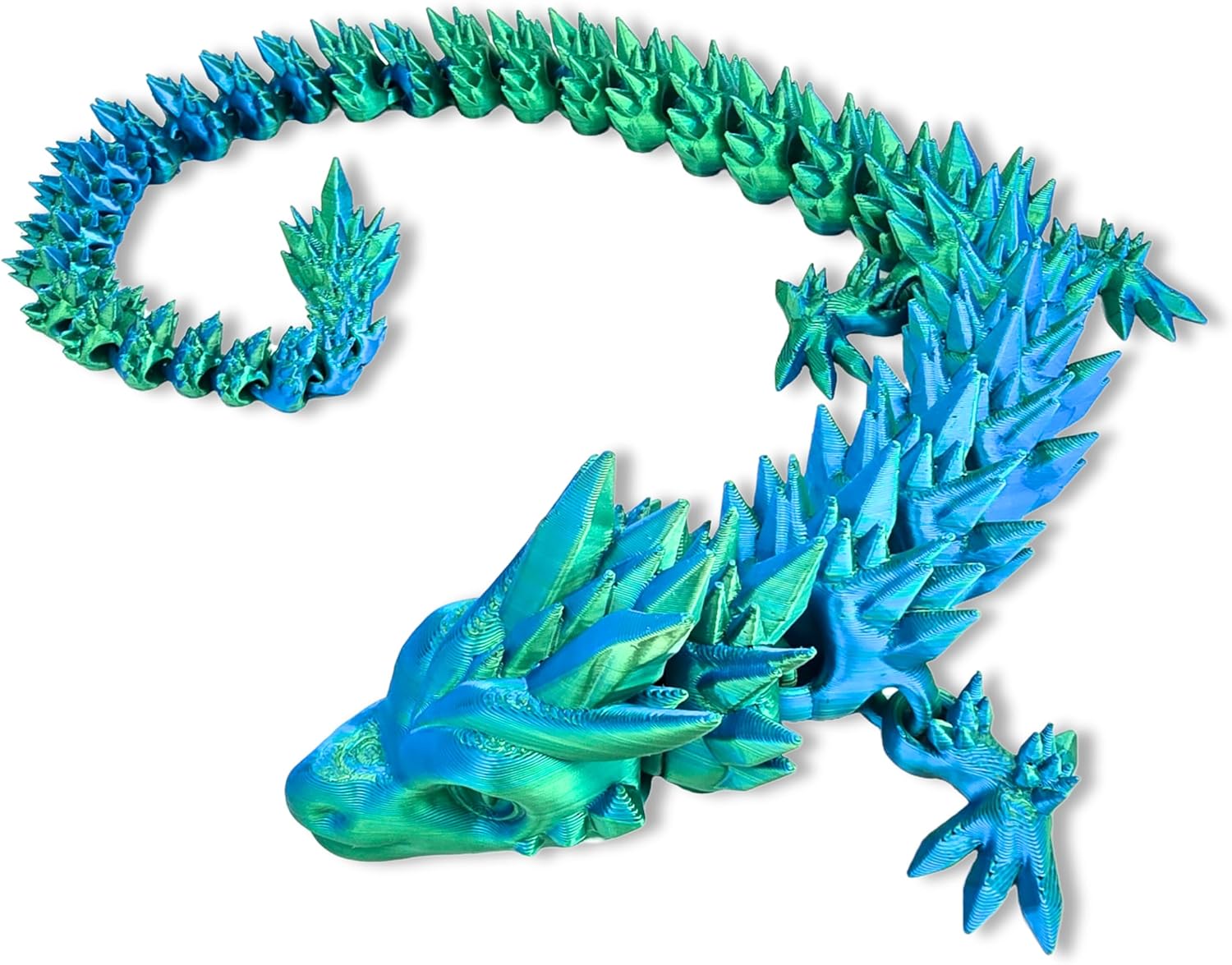 Easter Basket Stuffer, 30" Articulated 3D Printed Dragon – Flexible Fidget Toy for Kids & Teens, Dragon Egg Hunt Gift, Mythical Figurine (Blue/Green)