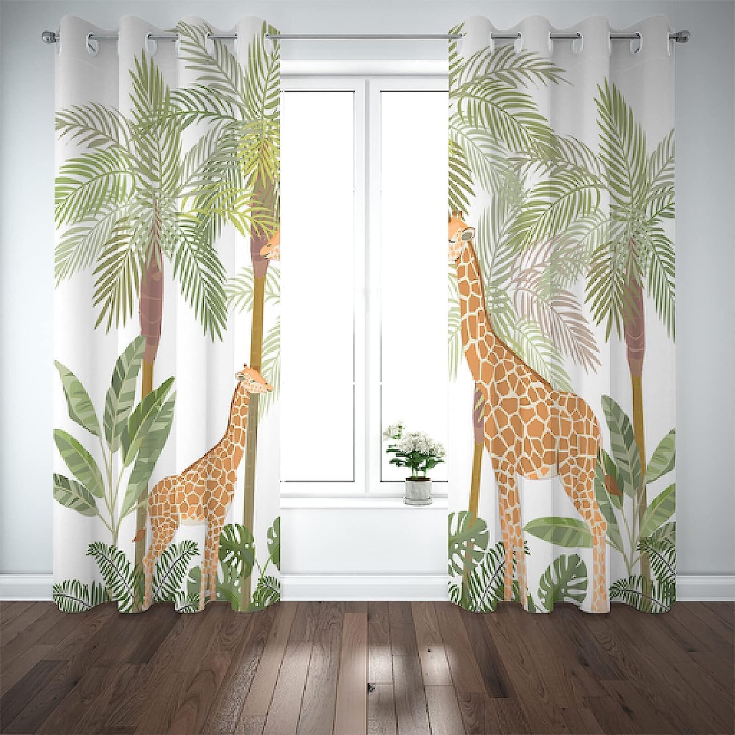 3D Vorhänge Mit Ösen Für Kleinkinderzimmer Schlafzimmer Wohnzimmer Esszimmer Giraffenmutter Und Baby Und Kokospalme Verdunklungs Vorhang Isolierend Wärmeschutz Geräuschreduzierung Gardinen 2-6A2X/U6F