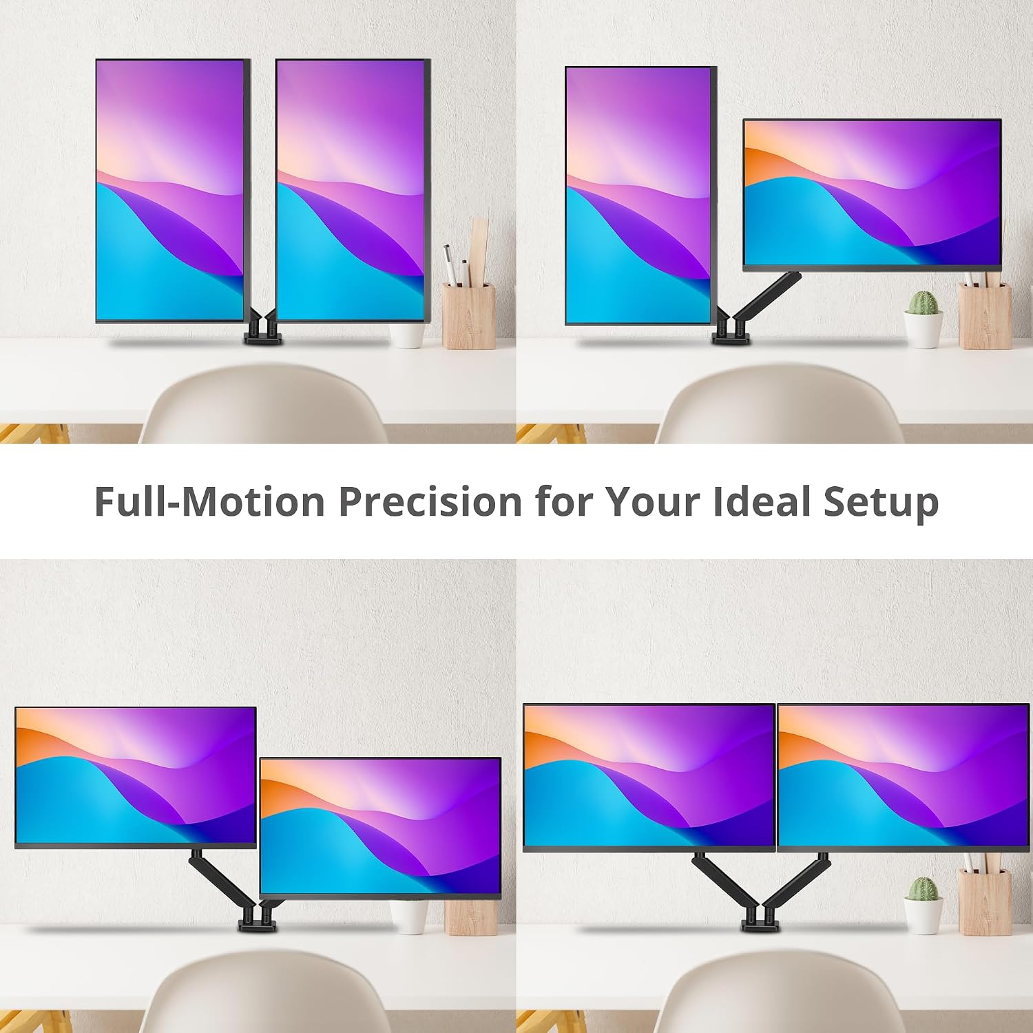 SIIG Dual Monitor Arm Stand for Desk - Fully Adjustable Gas Spring Mount Holds 22 lbs and 13-32 Inch Screens, VESA 75x75 100x100 with C-Clamp & Grommet (CE-MT3Y11-S1)