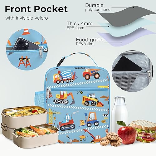 Miniatura 5 de Clastyle Bolsa de almuerzo para niños con aislamiento para automóvil, bolsa térmica grande para niños, picnic, escuela, lonchera de construcción,