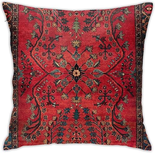 Qesimlt Alfombra persa roja  Alfombra persa vintage antigua naturaleza fina funda de almohada cuadrada suave funda de almohada decoración del hogar