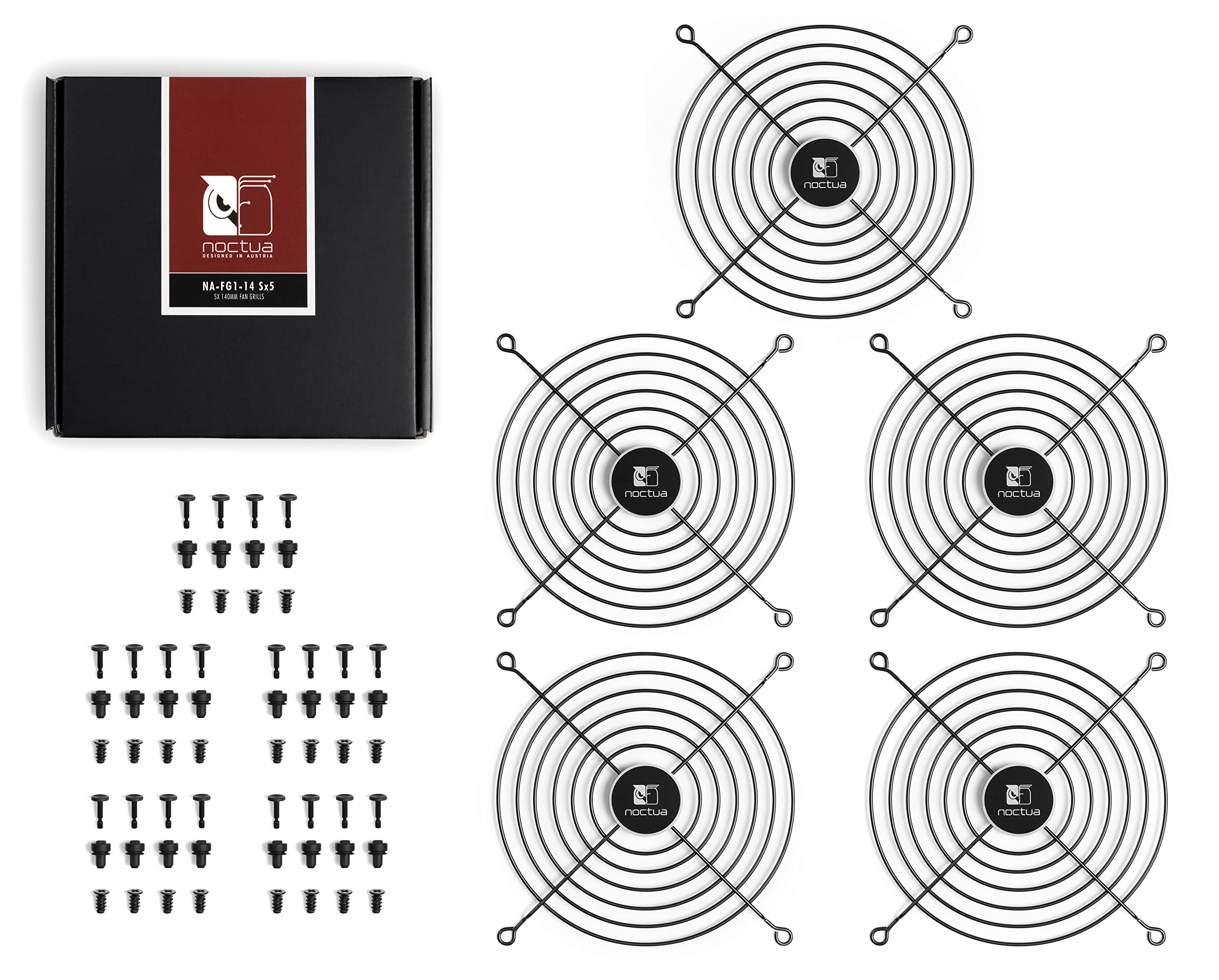 Noctua NA-FG1-14 Sx5, Grilles pour Ventilateurs 140 mm (Kit de 5, Noir)