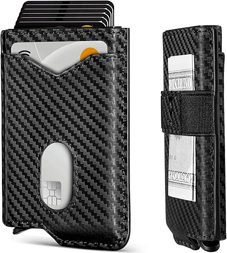 GSOIAX Cartera delgada para hombre, con bloqueo RFID, carteras plegables para hombres, minimalista, de cuero auténtico, fibra de carbono, clip para