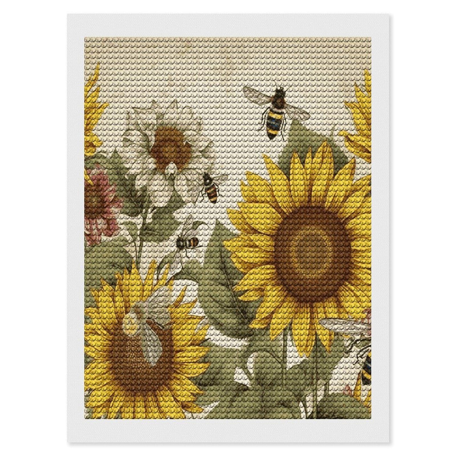 JTREHY Bees Sunflowers Daisy Rose Flowers Diamond Art Kits Personalized DIY Round Diamond Painting Kits for Beginner Full Drill Diamonds Dots Paintings for Adults Gem Art Crafts Home Decor