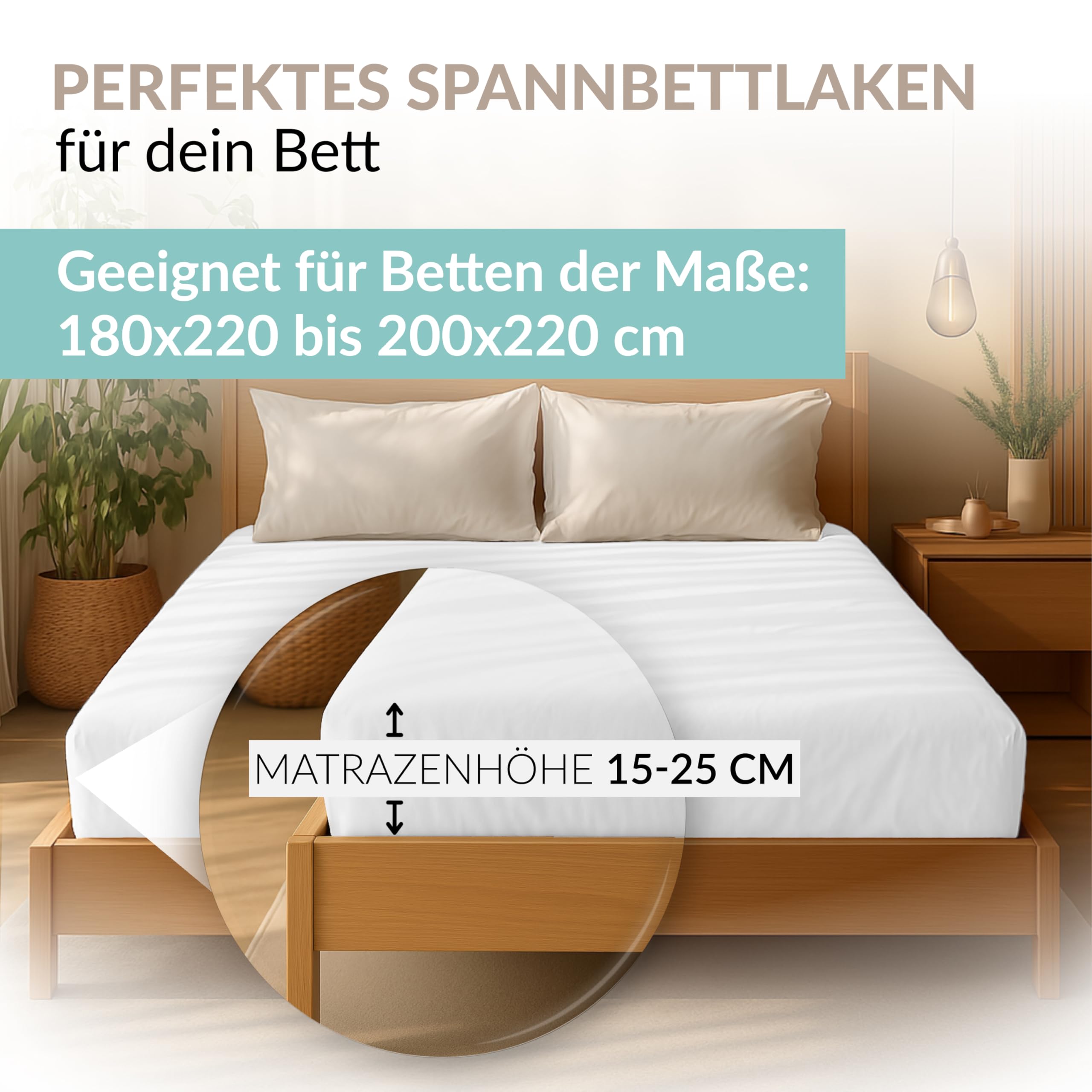 Carpe Sonno Elastisches Jersey Spannbettlaken 180x220cm Baumwolle bis 200x220cm [Made in EU] Absolut Bügelfrei - 15 cm bis 25 cm Steghöhe | Bettlaken 180x220 | Spannbettlaken 200x220 Baumwolle