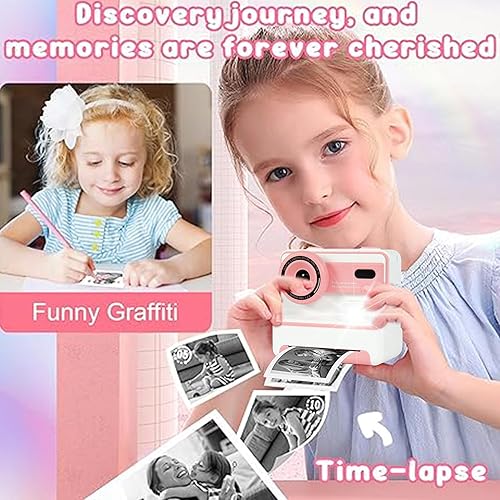 Miniatura 5 de Fotos de impresión de cámaras instantáneas para niños cámara digital imprimible de 48 MP 1080p, tinta cero con pantalla IPS de 2.4 pulgadas, papel